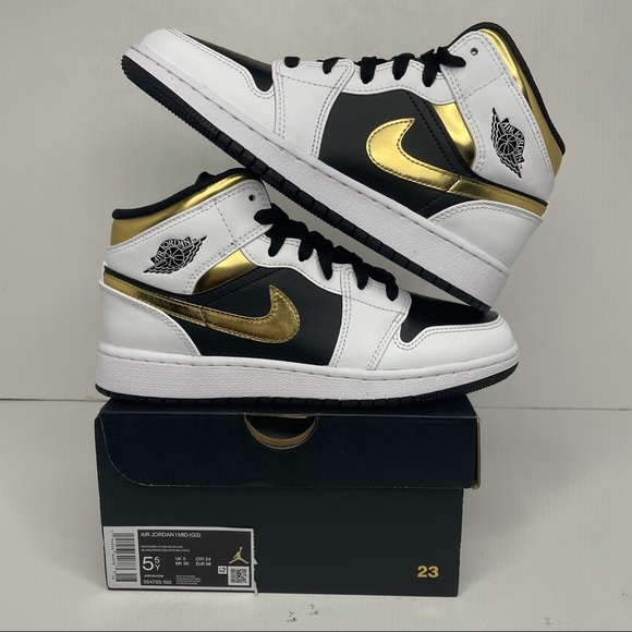 Jordan Shoes - Nike Air Jordan 1 Retro Mid GS “White Gold” NEW